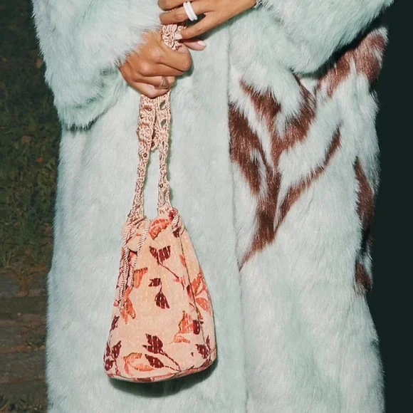 NWT Free People Velvet Moon Tote Bag Purse beaded detail red & pink available - Picture 2 of 8